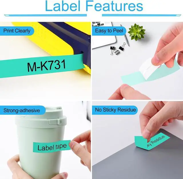 Alt view image 3 of 7 - 40 Pack Compatible for Brother P Touch M Tape M-K731 MK731 M731 M-731 12mm 1/2 Inch 0.47'' Green Label Tape for PT-45M PT-55BM PT-55S PT-65 PT-65SB Label Maker Tape Black on Green