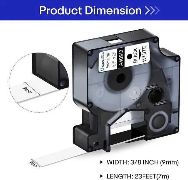 Alt view image 2 of 7 - 40 Pack Compatible for Dymo D1 Label Tape 40913 41913 S0720680 Refill Black on White 3/8 inch x 23 feet Labeler for LabelManager PnP 160 210D 260P 280 360D 420P 450D ColorPop Label Maker