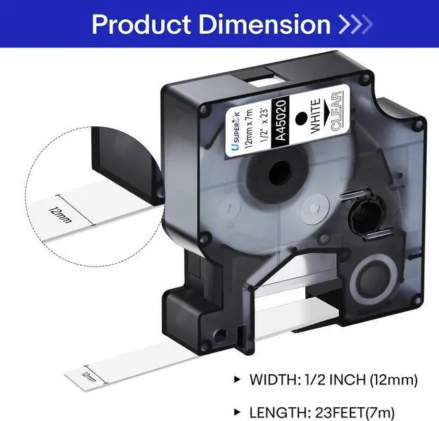 Alt view image 2 of 7 - 40 Pack Compatible for Dymo D1 Label Tape 45020 S0720600 Refill White on Clear 1/2 inch x 23 feet Labeling Tape for LabelManager PnP 160 210D 260P 280 360D 420P 450D ColorPop Label Maker