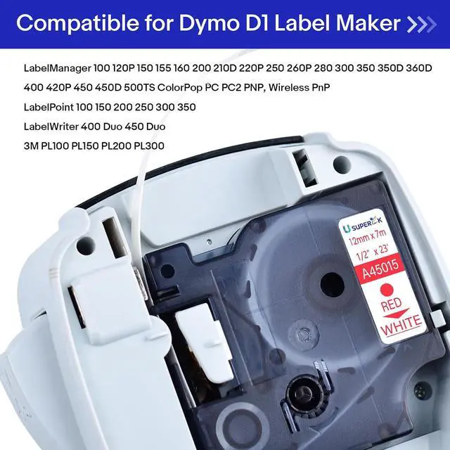 Alt view image 6 of 7 - 40 Pack Compatible for Dymo D1 Label Tape 45015 S0720550 Refill Red on White 1/2 inch x 23 feet Labeling Tape for LabelManager PnP 160 210D 260P 280 360D 420P 450D ColorPop Label Maker
