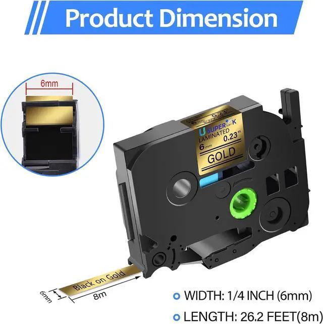 Alt view image 3 of 6 - 40 Pack 6mm 0.23 Laminated Gold Tape Compatible for Brother P Touch Label Maker Tape TZe-811 6mm Black on Gold TZe811 TZ-811 1/4 Inch TZe TZ Label for PT-D210 D200 D220 H100 H110 D400