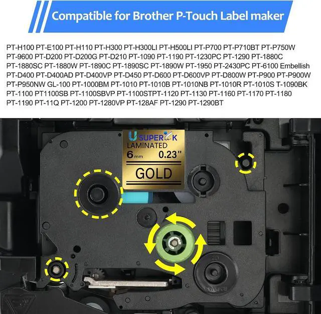 Alt view image 5 of 6 - 40 Pack 6mm 0.23 Laminated Gold Tape Compatible for Brother P Touch Label Maker Tape TZe-811 6mm Black on Gold TZe811 TZ-811 1/4 Inch TZe TZ Label for PT-D210 D200 D220 H100 H110 D400