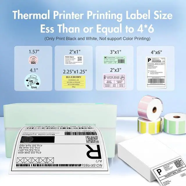 Alt view image 4 of 7 - Bluetooth Thermal Shipping Label Printer (Green) + Thermal Direct Shipping Labels (Pack of 500 Fan-Fold Labels)