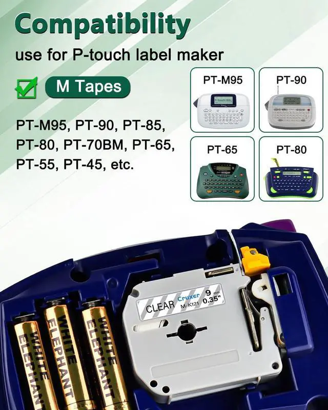Alt view image 5 of 7 - Cruxer 40 Pack Replacement for P Touch M-K121 MK121 M121 Black on Clear 9mm 0.35 3/8 M Tape Clear for Ptouch PT-M95 PT-80 PT-90 PT-70 PT-55 PT-65 PT-85 PT-45 PT-70BM PT-100 Label Maker