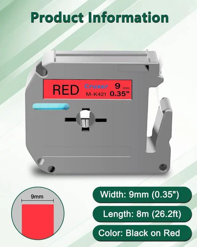 Alt view image 2 of 7 - Cruxer 40 Pack Replacement for P Touch M-K421 MK421 M421 Black on Red 9mm 0.35 3/8 M Tape Red for Ptouch PT-M95 PT-80 PT-90 PT-70 PT-55 PT-65 PT-85 PT-45 PT-70BM PT-100 Label Maker