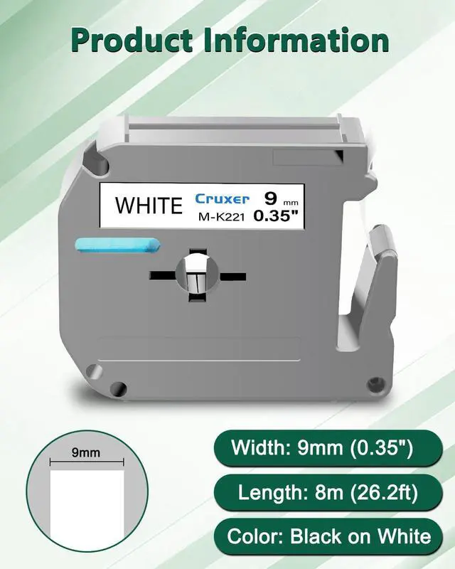 Alt view image 2 of 7 - Cruxer 40 Pack Replacement for P Touch M-K221 MK221 M221 Black on White 9mm 0.35 3/8 M Tape White for Ptouch PT-M95 PT-80 PT-90 PT-70 PT-55 PT-65 PT-85 PT-45 PT-70BM PT-100 Label Maker