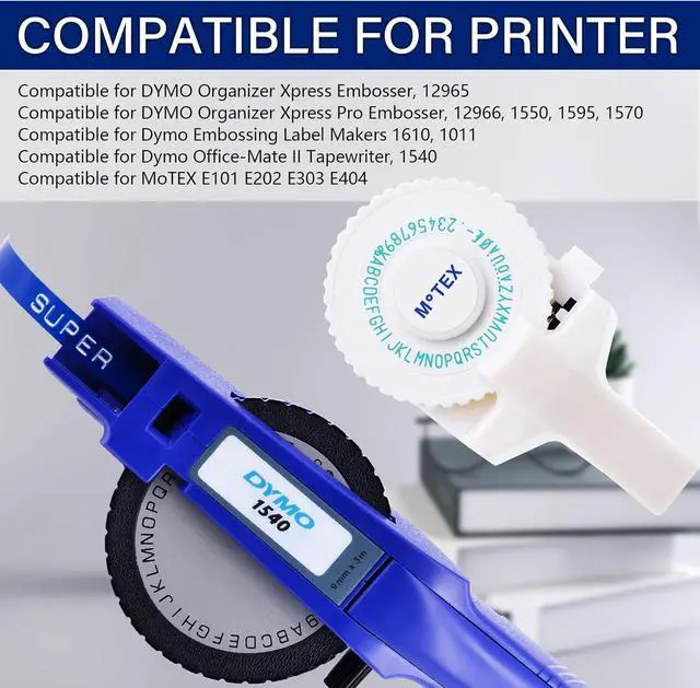 Alt view image 5 of 6 - 40 Pack Compatible for Dymo 520106 9mm 3D Plastic Embossing Label Tape 3/8'' Blue on White Emboss Labels for Organizer Xpress 12966 1550 1595 1570 Office Mate MoTEX Label Makers