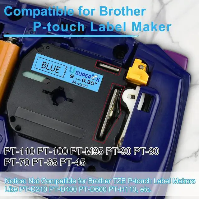 Alt view image 4 of 7 - 40 Pack Compatible for Brother P Touch M Tape M-K521 MK521 M521 M-521 9mm 3/8 Inch 0.35'' Blue Label Tape for PT-45M PT-55BM PT-55S PT-65 PT-65SB Label Maker Tape Black on Blue