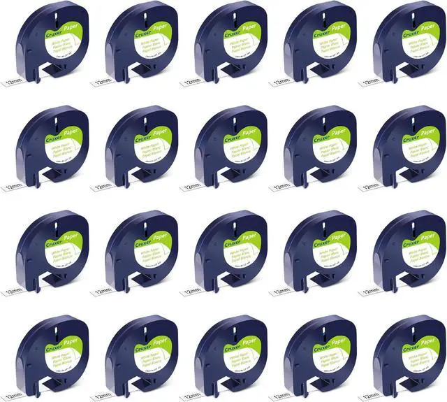 Main image of Cruxer 20 Pack Replacement for 91330 Letra Tag Refills Tape 12mm x 4m (1/2" x 13') Black Letters on White Paper Label Tape Compatible with 200B LT100H LT100T QX50 Label Maker for Home Office School