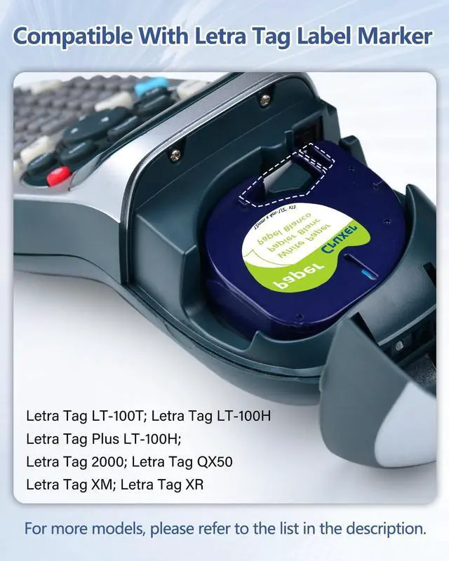 Alt view image 5 of 7 - Cruxer 20 Pack Replacement for 91330 Letra Tag Refills Tape 12mm x 4m (1/2" x 13') Black Letters on White Paper Label Tape Compatible with 200B LT100H LT100T QX50 Label Maker for Home Office School