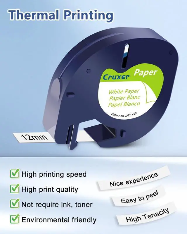 Alt view image 4 of 7 - Cruxer 20 Pack Replacement for 91330 Letra Tag Refills Tape 12mm x 4m (1/2" x 13') Black Letters on White Paper Label Tape Compatible with 200B LT100H LT100T QX50 Label Maker for Home Office School