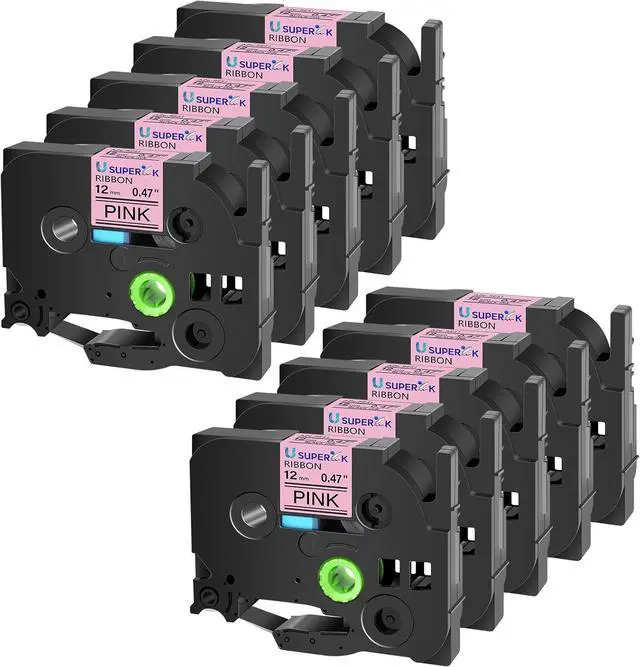 Main image of USUPERINK 10 Pack TZe-RE31 12mm 0.47 Satin Ribbon Tape Compatible with Brother P Touch Label Tape 1/2 inch TZ-RE31 TZeRE31 Black on Pink Embellish Fabric Label for PT-H100 PT-H110 D200