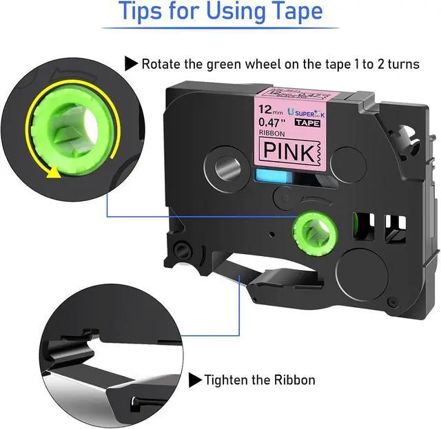 Alt view image 2 of 7 - USUPERINK 10 Pack TZe-RE31 12mm 0.47 Satin Ribbon Tape Compatible with Brother P Touch Label Tape 1/2 inch TZ-RE31 TZeRE31 Black on Pink Embellish Fabric Label for PT-H100 PT-H110 D200