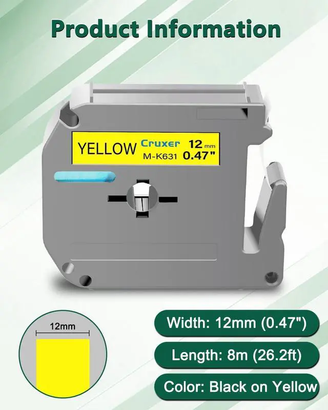 Alt view image 2 of 7 - Cruxer 40 Pack Replacement for P Touch M Tape M-K631 MK631 M631 M-K631s Black on Yellow 12mm 0.47 1/2 for Ptouch PT-M95 PT-80 PT-90 PT-70 PT-65 PT-85 PT-45 PT-70BM Label Maker Refills