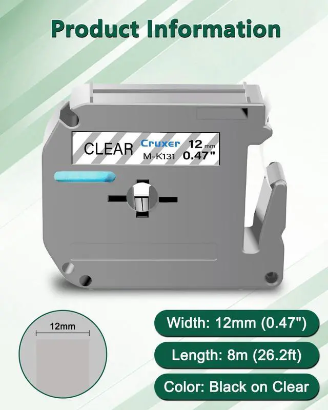 Alt view image 2 of 7 - Cruxer 40 Pack Replacement for P Touch M Tape M-K131 MK131 M131 M-K131s Black on Clear 12mm 0.47 1/2 for Ptouch PT-M95 PT-80 PT-90 PT-70 PT-65 PT-85 PT-45 PT-70BM Label Maker Refills