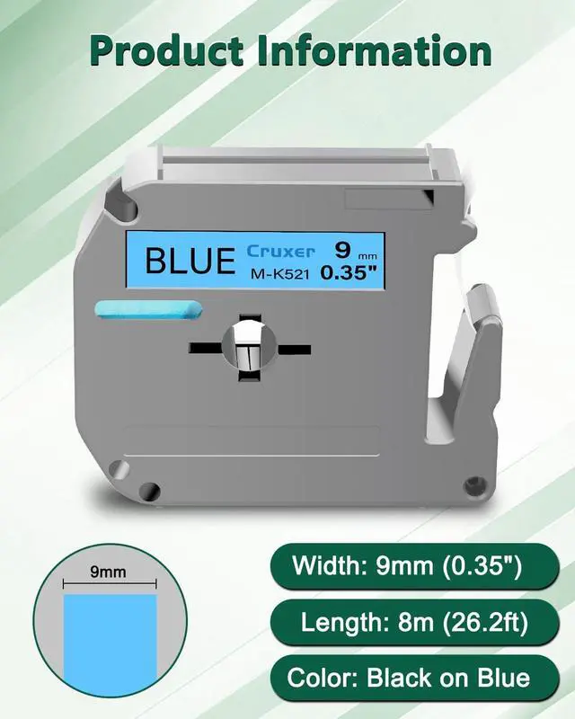Alt view image 2 of 7 - Cruxer 40 Pack Replacement for P Touch M-K521 MK521 M521 Black on Blue 9mm 0.35 3/8 M Tape Blue for Ptouch PT-M95 PT-80 PT-90 PT-70 PT-55 PT-65 PT-85 PT-45 PT-70BM PT-100 Label Maker