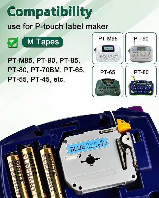 Alt view image 5 of 7 - Cruxer 40 Pack Replacement for P Touch M-K521 MK521 M521 Black on Blue 9mm 0.35 3/8 M Tape Blue for Ptouch PT-M95 PT-80 PT-90 PT-70 PT-55 PT-65 PT-85 PT-45 PT-70BM PT-100 Label Maker