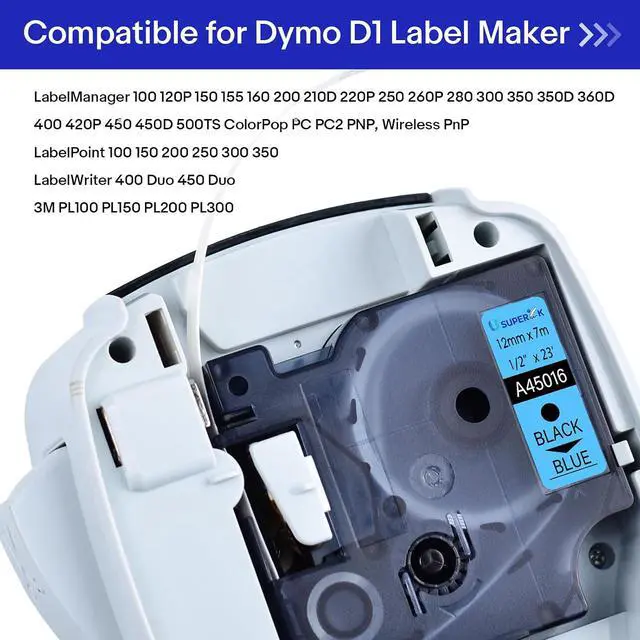 Alt view image 6 of 7 - 40 Pack Compatible for Dymo D1 Label Tape 45016 S0720560 Refill Black on Blue 1/2 inch x 23 feet Labeling Tape for LabelManager PnP 160 210D 260P 280 360D 420P 450D ColorPop Label Maker