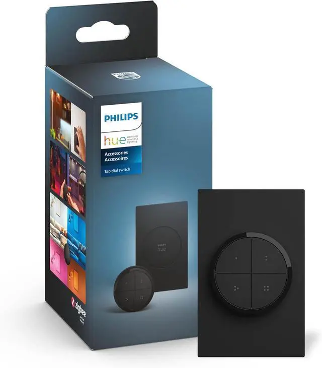 Main image of Philips Hue Wall Tap Dial Light Switch, Portable, Black - 1 Pack - Requires Lights and Bridge - Smart Home - Easy, No-Wire Installation