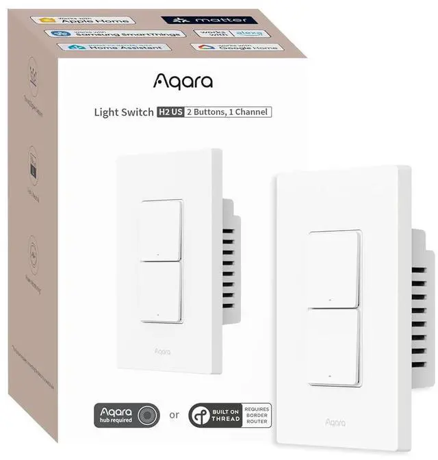 Main image of Smart Light Switch H2 (2-in-1 Neutral, 2 Buttons, 1 Channel) | Matter Over Thread Wall Switch for Smart Home, Thread/Zigbee Protocol, Supports Apple Home, Google, Alexa
