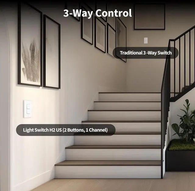 Alt view image 2 of 7 - Smart Light Switch H2 (2-in-1 Neutral, 2 Buttons, 1 Channel) | Matter Over Thread Wall Switch for Smart Home, Thread/Zigbee Protocol, Supports Apple Home, Google, Alexa