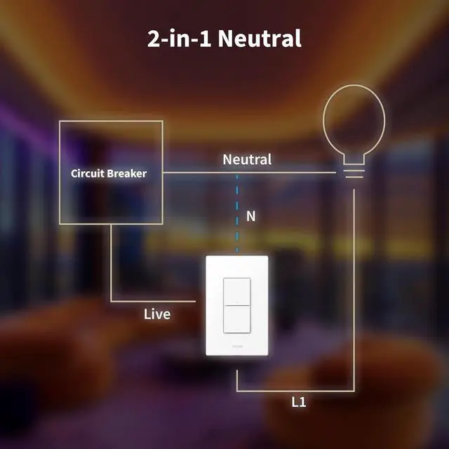 Alt view image 4 of 7 - Smart Light Switch H2 (2-in-1 Neutral, 2 Buttons, 1 Channel) | Matter Over Thread Wall Switch for Smart Home, Thread/Zigbee Protocol, Supports Apple Home, Google, Alexa