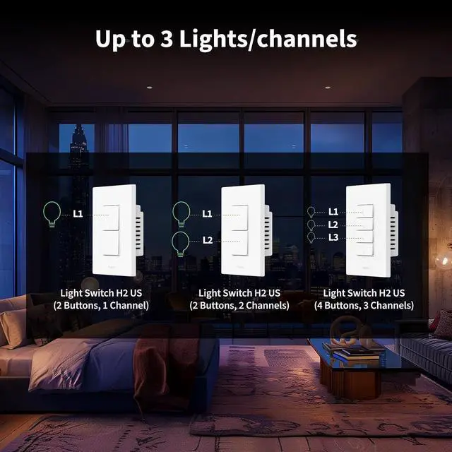 Alt view image 6 of 7 - Smart Light Switch H2 (2-in-1 Neutral, 2 Buttons, 1 Channel) | Matter Over Thread Wall Switch for Smart Home, Thread/Zigbee Protocol, Supports Apple Home, Google, Alexa