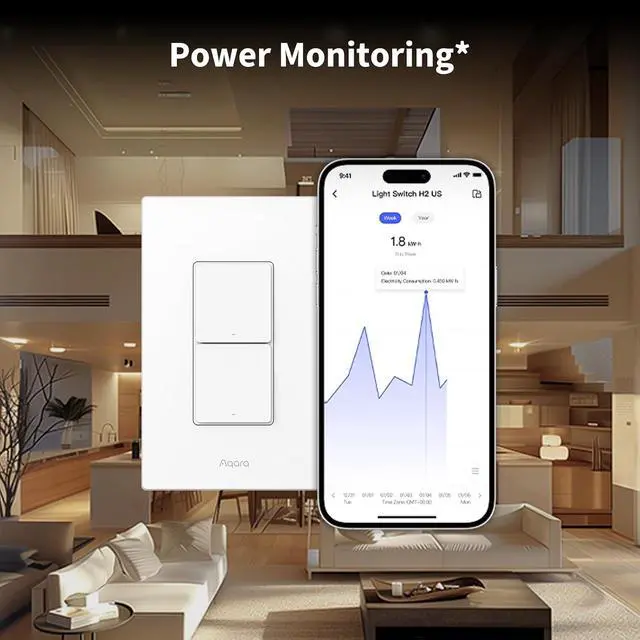 Alt view image 7 of 7 - Smart Light Switch H2 (2-in-1 Neutral, 2 Buttons, 1 Channel) | Matter Over Thread Wall Switch for Smart Home, Thread/Zigbee Protocol, Supports Apple Home, Google, Alexa