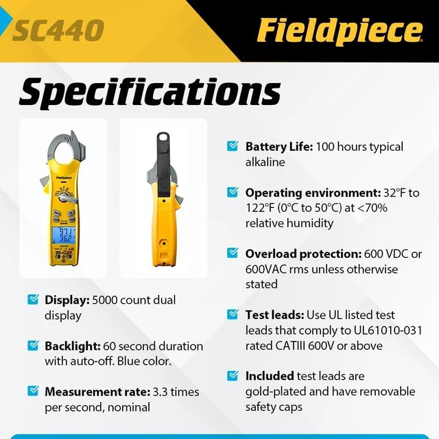 Alt view image 3 of 6 - Fieldpiece SC440 True RMS Clamp Meter with Temperature, Inrush Current, Capacitance and Backlight