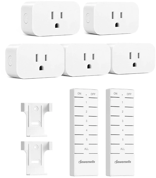 Main image of DEWENWILS Remote Control Outlet with All On/Off Button, Indoor Remote Outlet Switch for Christmas Tree Lights, Lamps, Fan, 2 Mountable Brackets, 15A/1875W, 100FT, 2 Remote and 5 Outlets