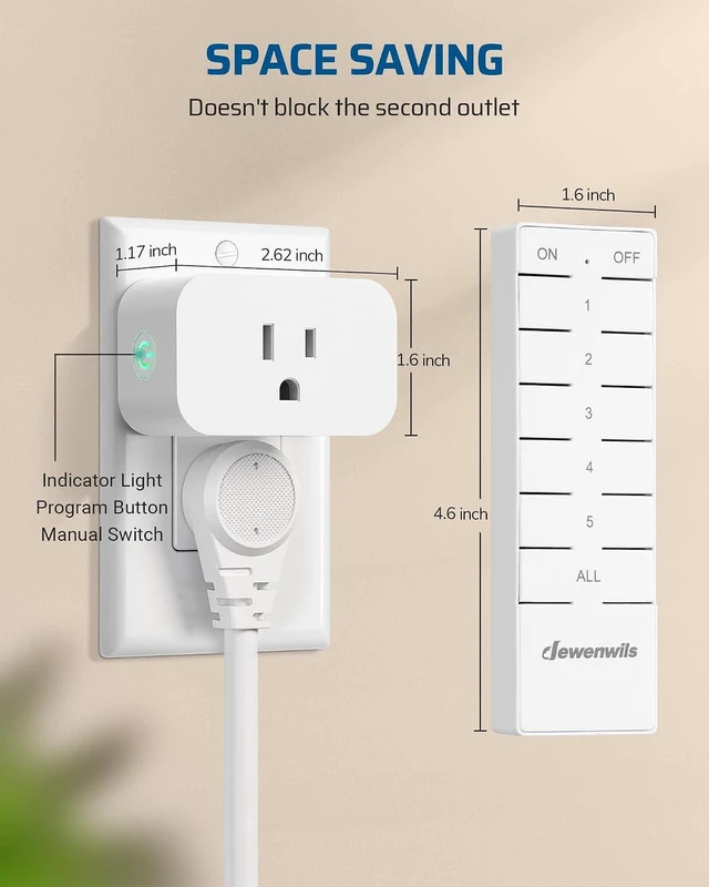 Alt view image 7 of 7 - DEWENWILS Remote Control Outlet with All On/Off Button, Indoor Remote Outlet Switch for Christmas Tree Lights, Lamps, Fan, 2 Mountable Brackets, 15A/1875W, 100FT, 2 Remote and 5 Outlets