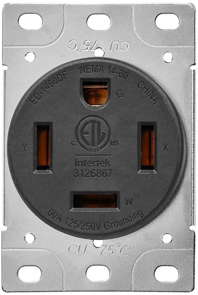 Main image of Veepeak 60 Amp 125/250 Volts Flush Mounting Receptacle Outlet 14-60R, 4 Prong Straight Blade, Industrial Grade, ETL Listed, Black