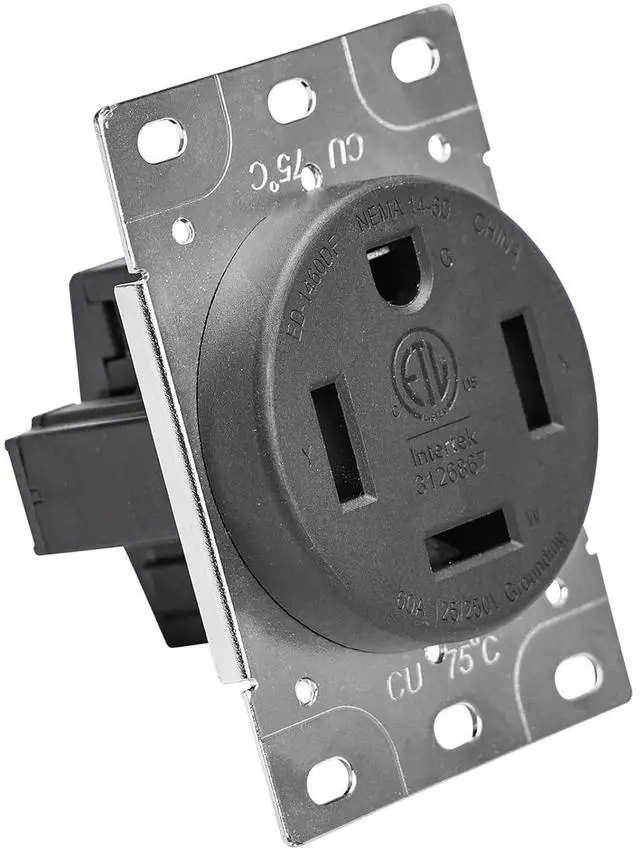 Alt view image 2 of 4 - Veepeak 60 Amp 125/250 Volts Flush Mounting Receptacle Outlet 14-60R, 4 Prong Straight Blade, Industrial Grade, ETL Listed, Black