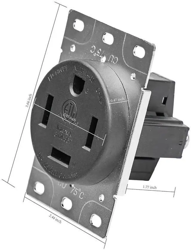 Alt view image 4 of 4 - Veepeak 60 Amp 125/250 Volts Flush Mounting Receptacle Outlet 14-60R, 4 Prong Straight Blade, Industrial Grade, ETL Listed, Black