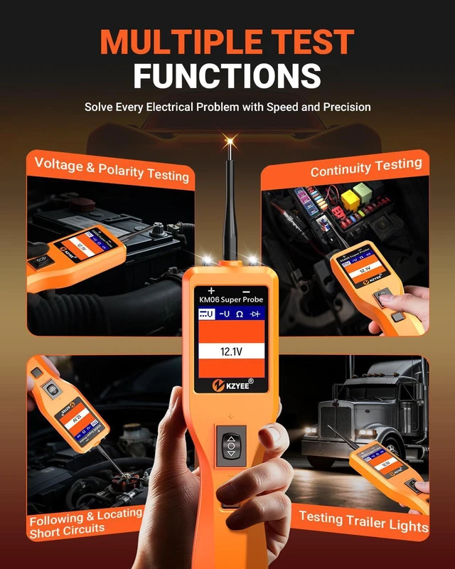 Alt view image 5 of 7 - KZYEE KM06 Essential Power Circuit Probe Tester, 4-Mode Automotive Electrical Tool for 835V Systems, Stable Voltage & Continuity Check, Safe Component Activation for DIY Repairs