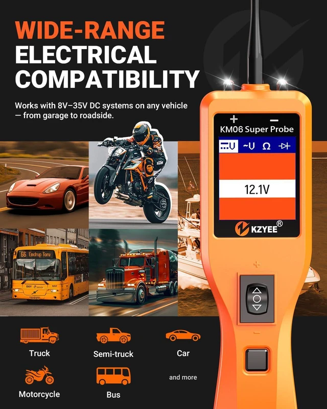 Alt view image 7 of 7 - KZYEE KM06 Essential Power Circuit Probe Tester, 4-Mode Automotive Electrical Tool for 835V Systems, Stable Voltage & Continuity Check, Safe Component Activation for DIY Repairs