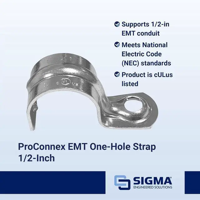 Alt view image 4 of 6 - Sigma Engineered Solutions ProConnex 1901 EMT One-Hole Strap, 1/2-Inch, 100-Pack (Gray)