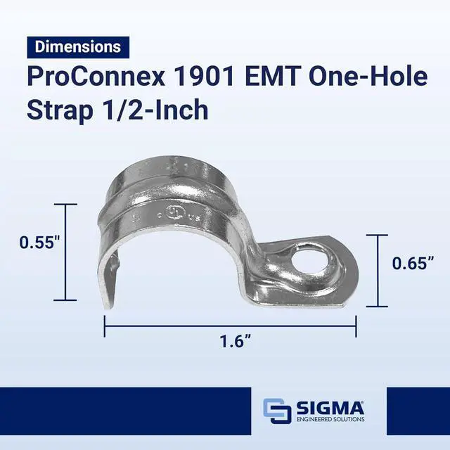 Alt view image 5 of 6 - Sigma Engineered Solutions ProConnex 1901 EMT One-Hole Strap, 1/2-Inch, 100-Pack (Gray)