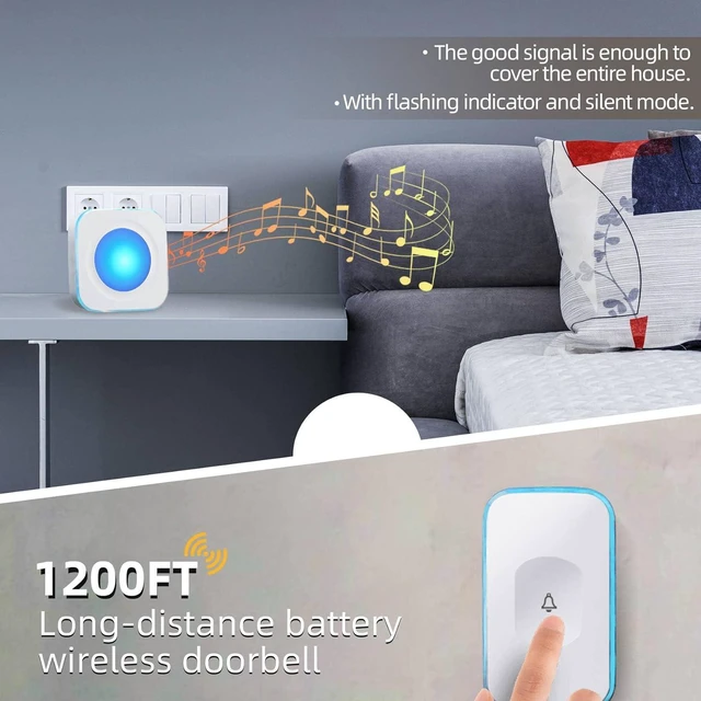 Alt view image 2 of 7 - Wireless Doorbells for Home Battery Operated Doorbell at 1200 Feet with Flashing Light 36 Melodies 4 Volume Levels (2 Portable Receivers & 1 Touch Button WhiteJSIEEM