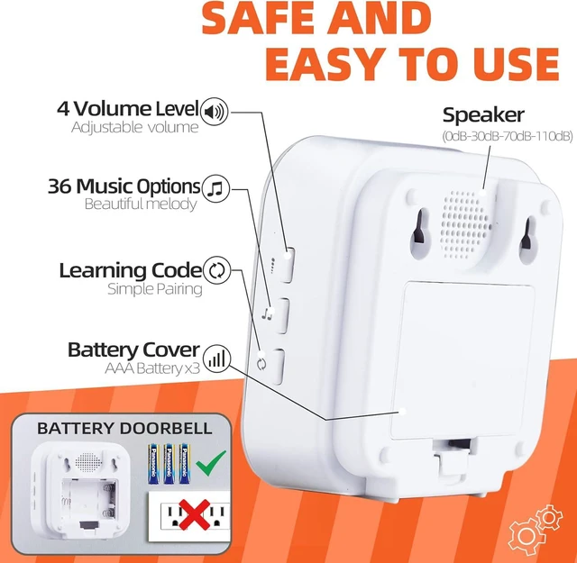 Alt view image 6 of 7 - Wireless Doorbells for Home Battery Operated Doorbell at 1200 Feet with Flashing Light 36 Melodies 4 Volume Levels (2 Portable Receivers & 1 Touch Button WhiteJSIEEM