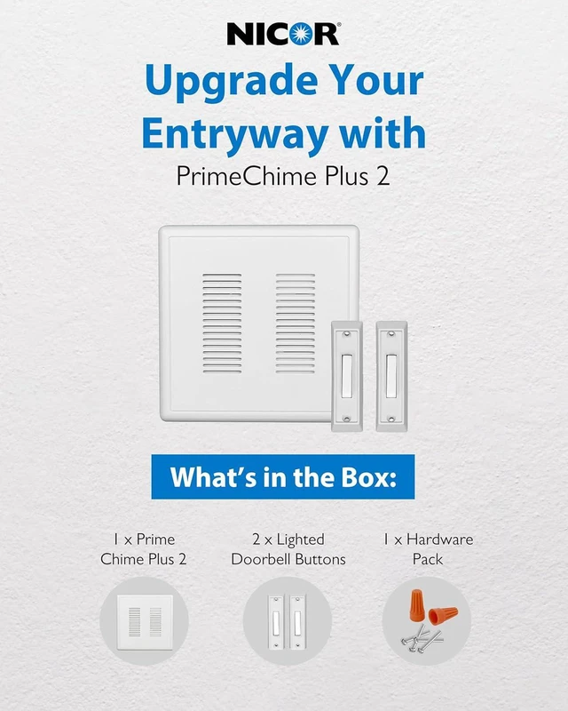 Alt view image 2 of 7 - PrimeChime Plus 2 Electric Doorbell Kit - Doorbells for Home - Includes Selectable Ring Chimes - Basic Button, White - NICOR Lighting