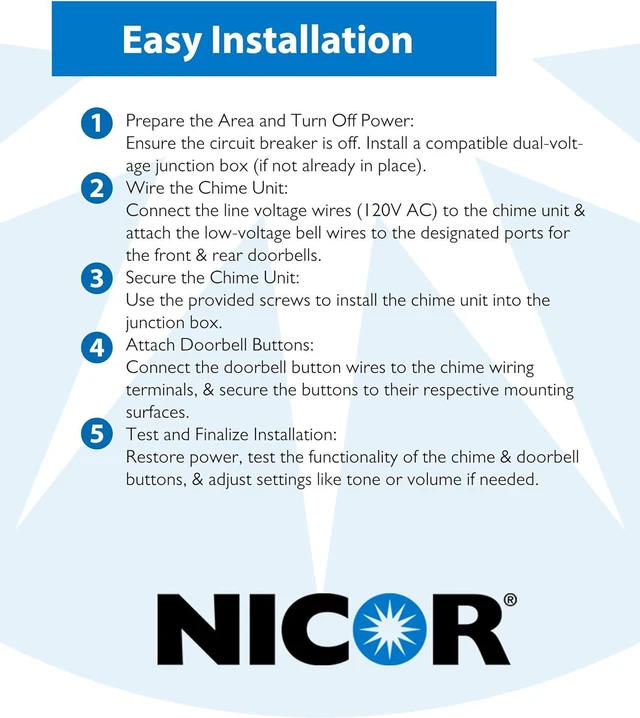 Alt view image 7 of 7 - PrimeChime Plus 2 Electric Doorbell Kit - Doorbells for Home - Includes Selectable Ring Chimes - Basic Button, White - NICOR Lighting