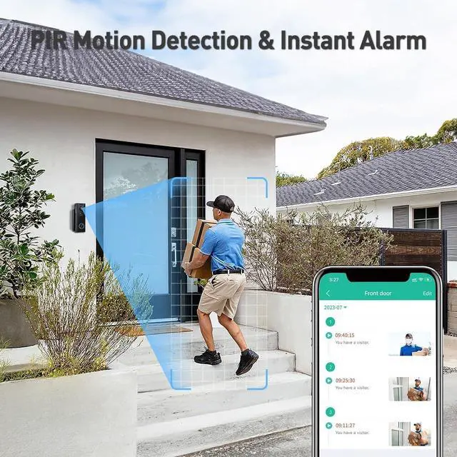 Alt view image 4 of 7 - XTU 2K Wireless Video Doorbell Camera No Subscription with Chime & Multi-Angle Bracket, Two-Way Audio, Human Detection, Night Vision, Battery Powered, Compatible with Alexa and Google Home