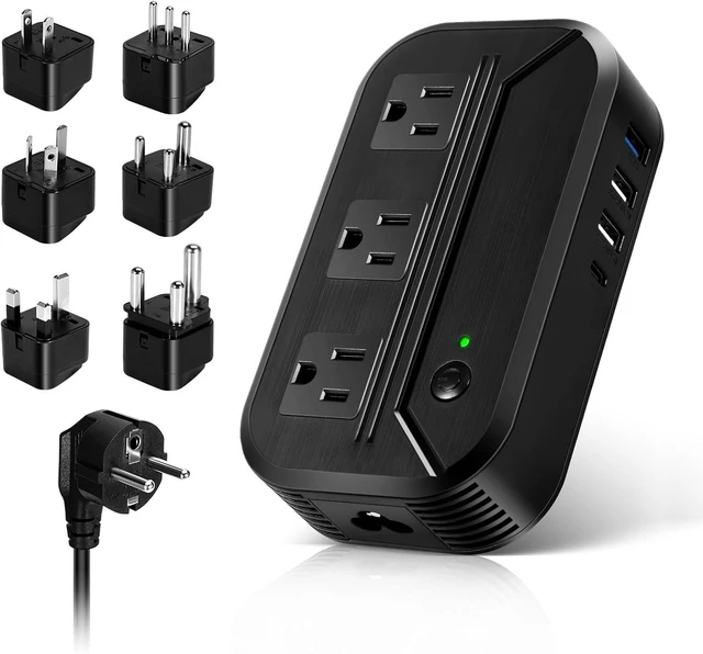 Main image of Power Converter 2300W International Step Down Voltage 220V/240V to 110V/120V w/ 4 USB 3 AC Outlets 7 Travel Plug Adapter EU/US/AU/IT/UK/IN/S. Africa for Phone Tablet Camera Laptop and More Electronics
