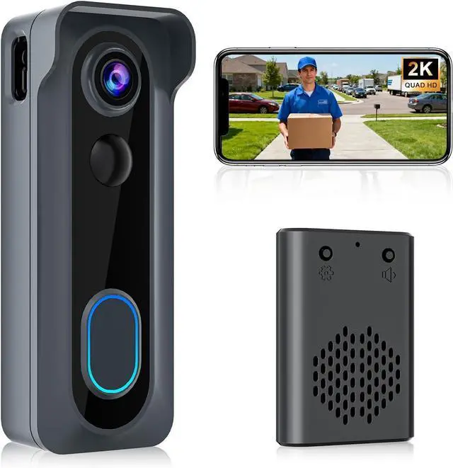 Main image of Doorbell Camera Wireless with Chime -2K HD Smart Video Doorbell AI Motion Detection, Two-Way Audio, Night Vision, Cloud Storage,Battery Powered - Works with Alexa & Google, 2.4G WiFi Only