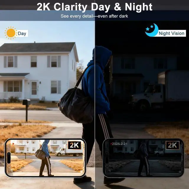 Alt view image 2 of 7 - Doorbell Camera Wireless with Chime -2K HD Smart Video Doorbell AI Motion Detection, Two-Way Audio, Night Vision, Cloud Storage,Battery Powered - Works with Alexa & Google, 2.4G WiFi Only