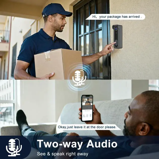 Alt view image 3 of 7 - Doorbell Camera Wireless with Chime -2K HD Smart Video Doorbell AI Motion Detection, Two-Way Audio, Night Vision, Cloud Storage,Battery Powered - Works with Alexa & Google, 2.4G WiFi Only