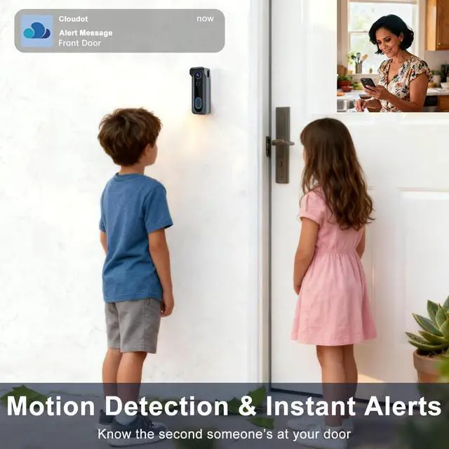 Alt view image 4 of 7 - Doorbell Camera Wireless with Chime -2K HD Smart Video Doorbell AI Motion Detection, Two-Way Audio, Night Vision, Cloud Storage,Battery Powered - Works with Alexa & Google, 2.4G WiFi Only