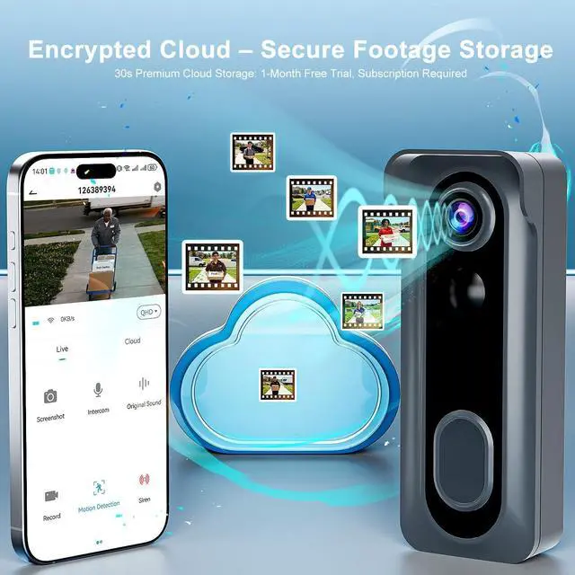 Alt view image 6 of 7 - Doorbell Camera Wireless with Chime -2K HD Smart Video Doorbell AI Motion Detection, Two-Way Audio, Night Vision, Cloud Storage,Battery Powered - Works with Alexa & Google, 2.4G WiFi Only
