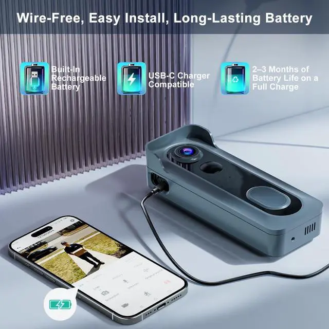 Alt view image 5 of 7 - Doorbell Camera Wireless with Chime -2K HD Smart Video Doorbell AI Motion Detection, Two-Way Audio, Night Vision, Cloud Storage,Battery Powered - Works with Alexa & Google, 2.4G WiFi Only